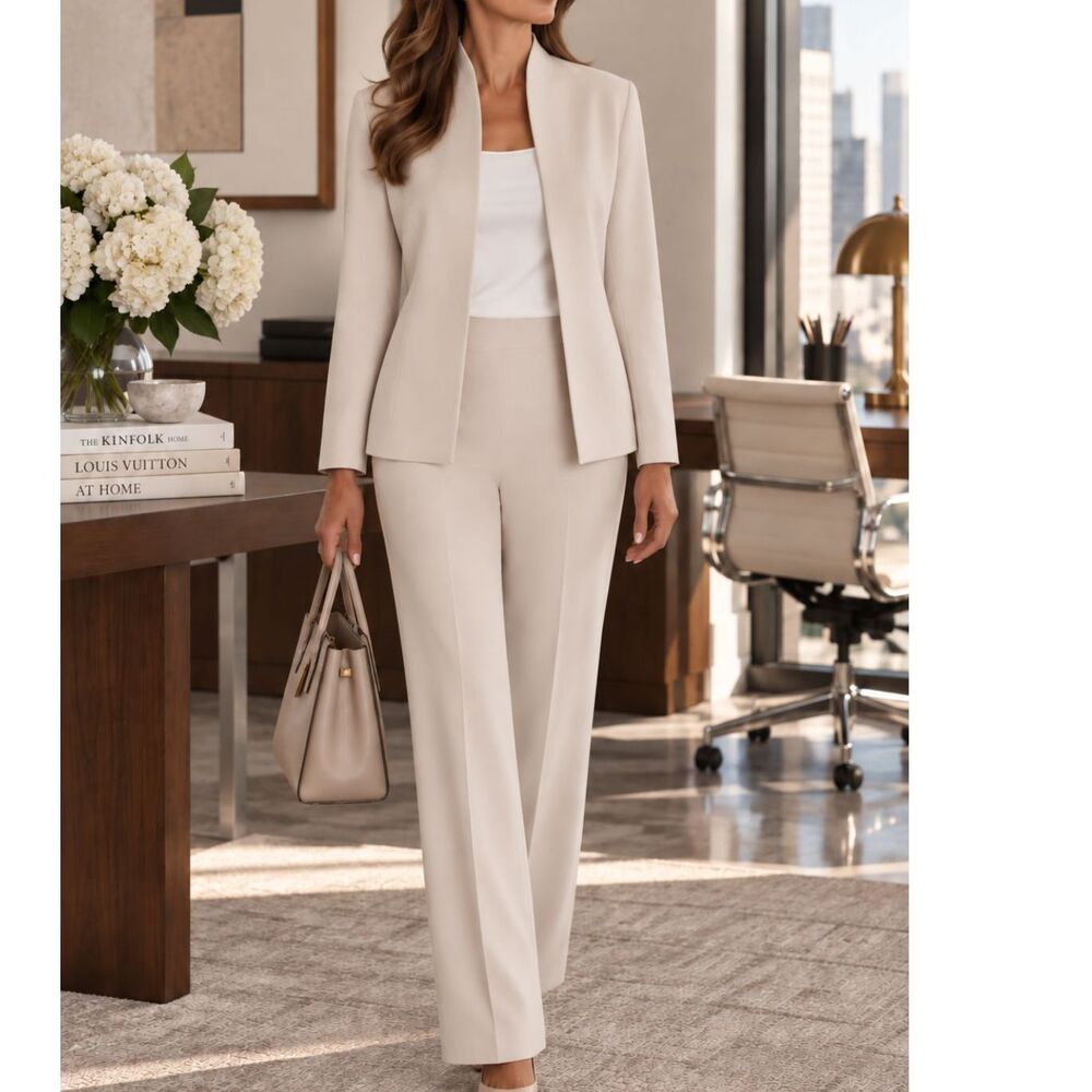 Louben NWT Champagne Pantsuit Size 4 Made Canada Quiet Luxury Corpcore Suit